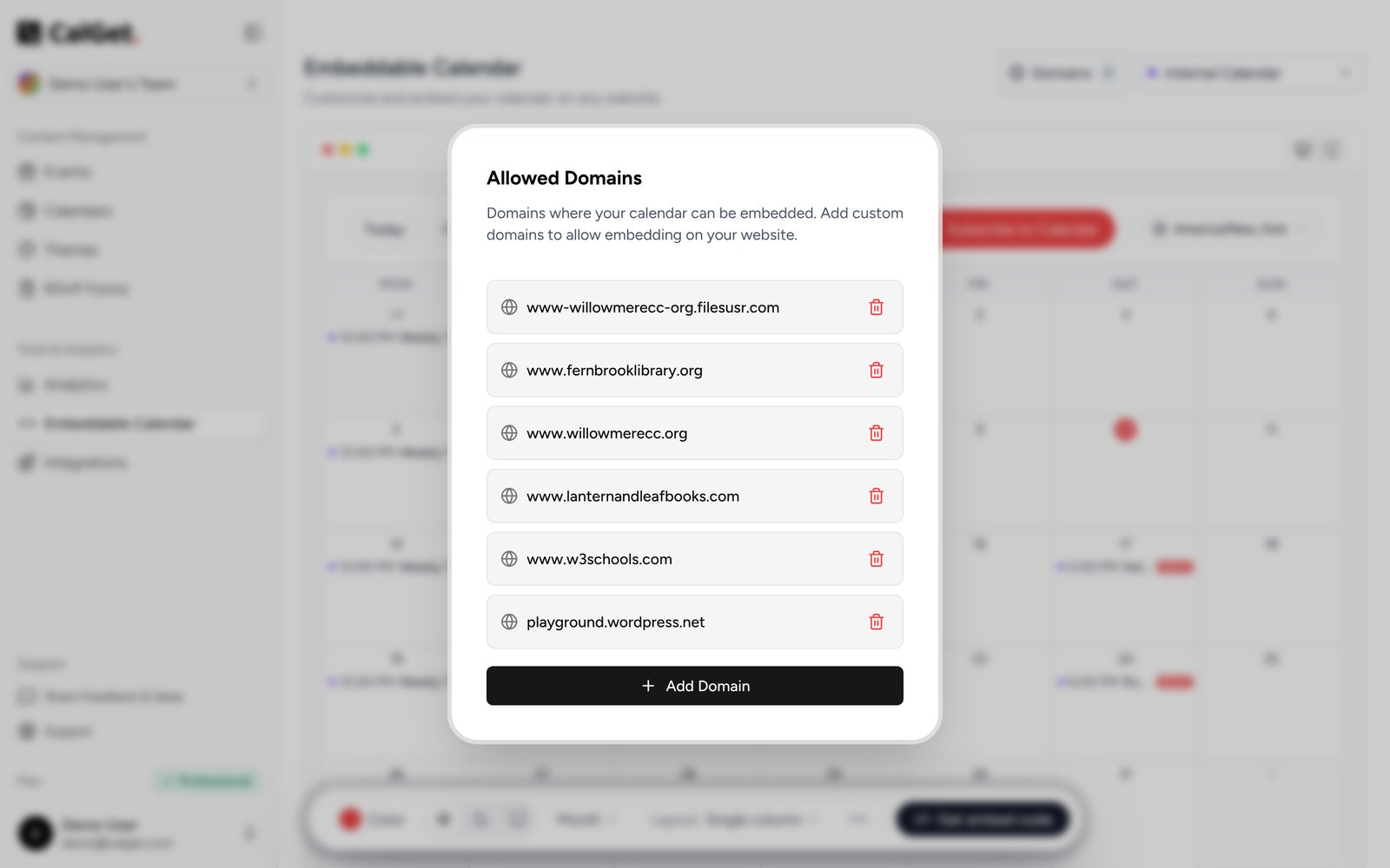 CalGet Allowed Domains list with www-willowmerecc-org.filesusr.com added at the top