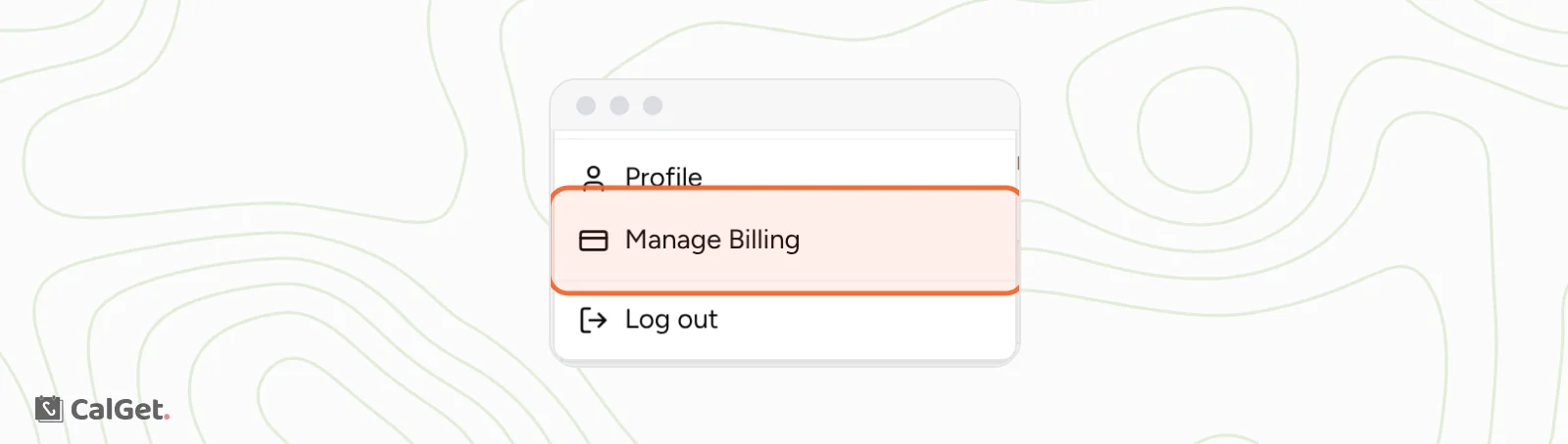 The menu under your name with Profile, Manage Billing highlighted, and Log out